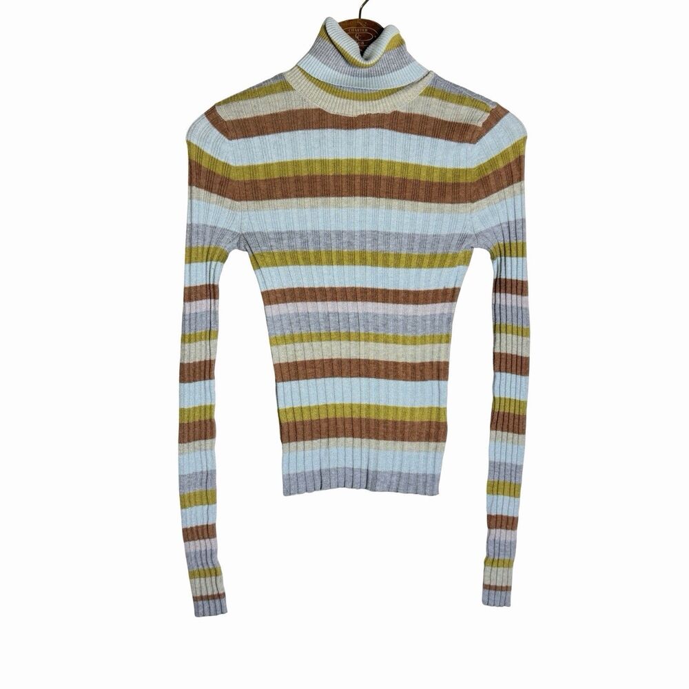 American Eagle Women’s Multicolor Striped Ribbed Turtleneck Size Small